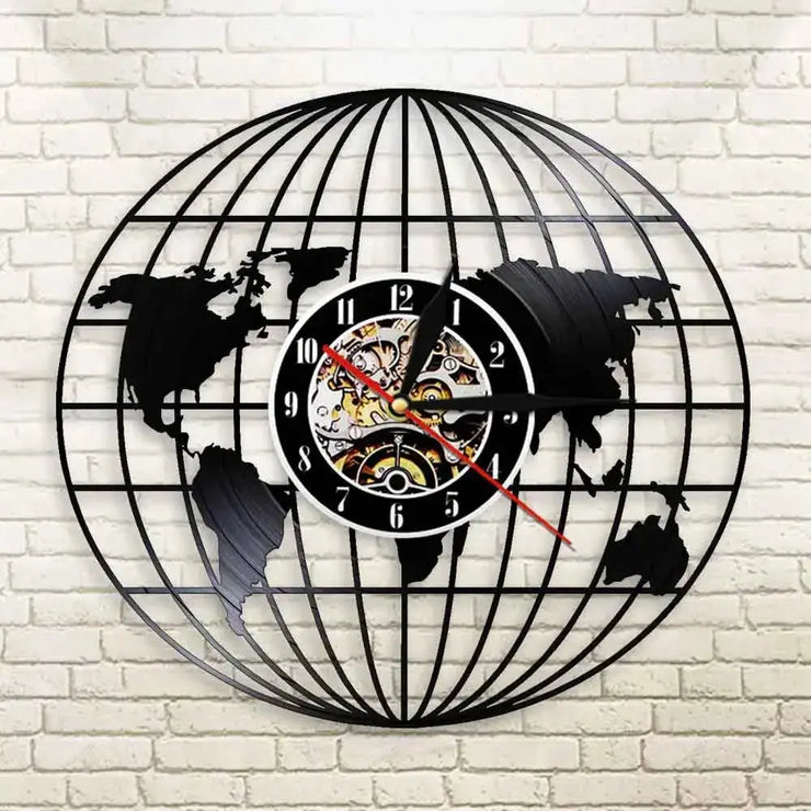 Horloge Vinyle Carte du Monde Design LED Horloges Déco Murale Express