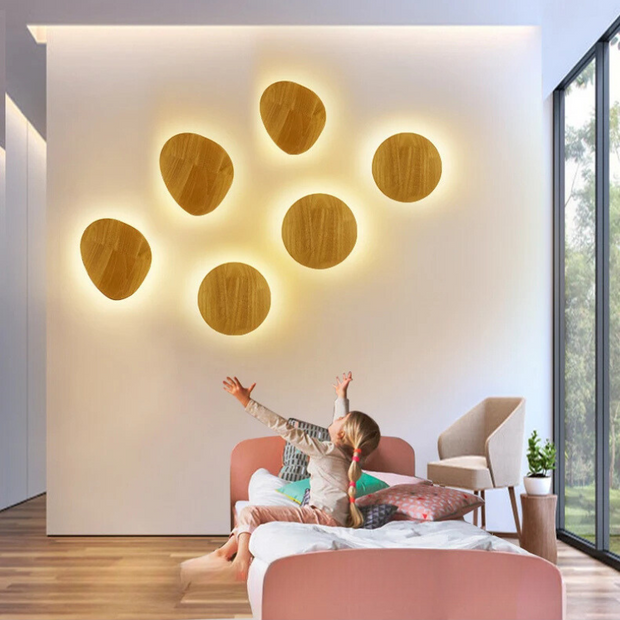 Applique murale LED ronde en bois