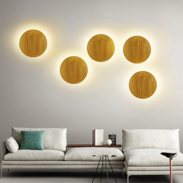 Applique murale LED ronde en bois