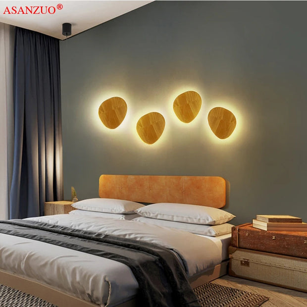 Applique murale LED ronde en bois