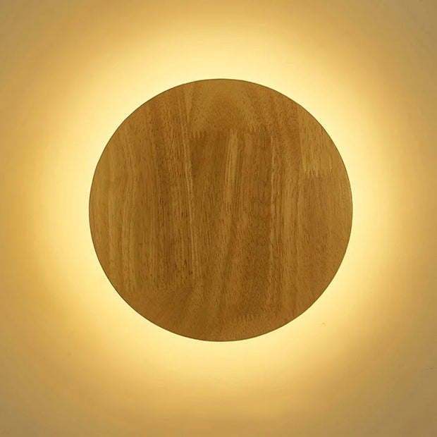 Applique murale LED ronde en bois